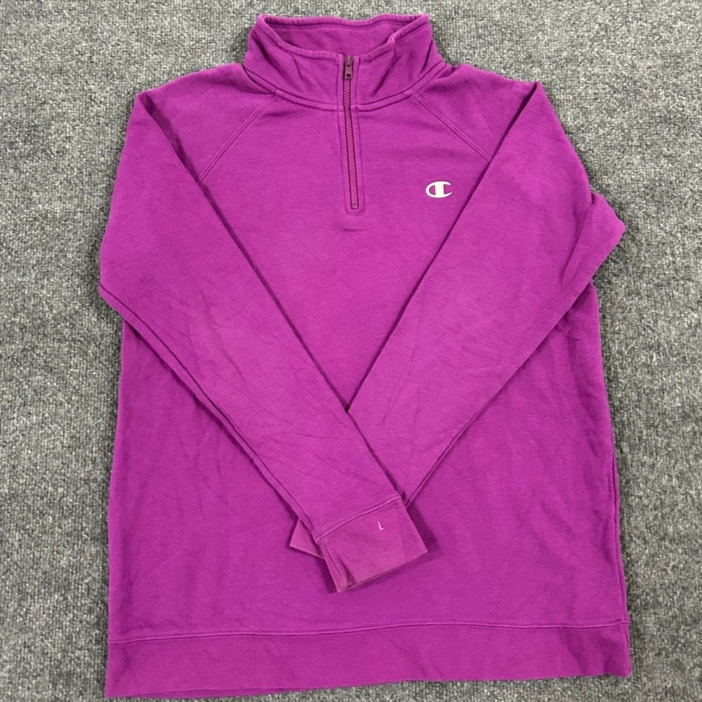 Champion Quarter Zip Pullover Womens Size L Purple Cotton Blend Athletic Sporty